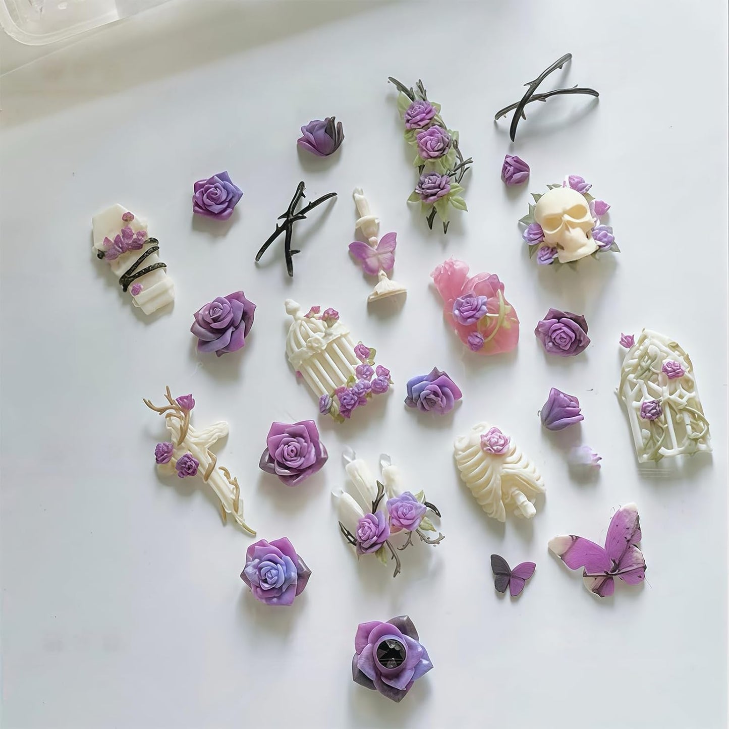 Gothic Nail Art Molds Kit - 3D Skull Rose Butterfly Designs DIY Manual Manicure Decoration Halloween Individual Nail Molds