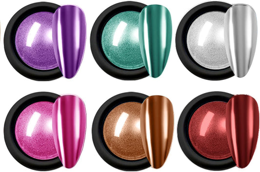 Chrome Nails Powder,6Colors Aurora Nail Powder Mirror Luster Charm Effect Chrome Nail Powder Kit,fairy chrome powder nails,chrome powder for gel nails,Chrome Powder for Acrylic Nails