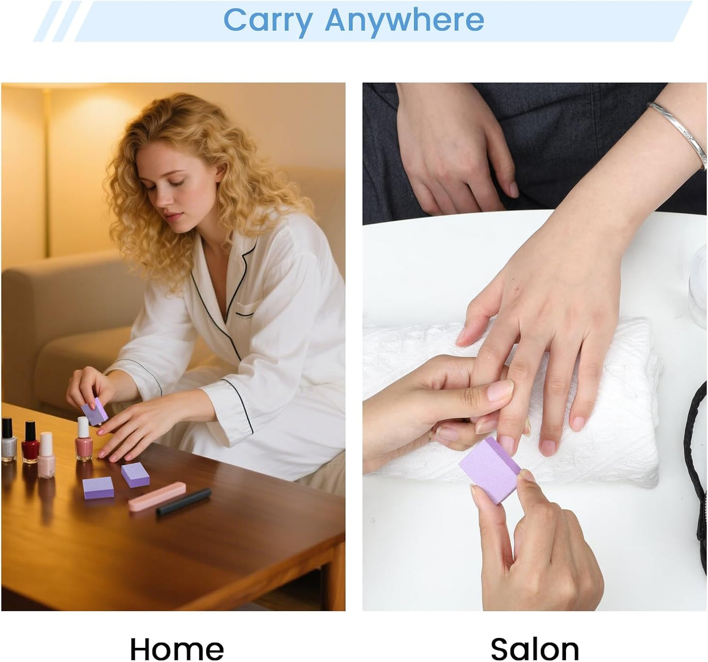 100 PCS Mini Nail Buffer Block, 2 Way Mini Buffers Grit 80/100, Small Buffing Block for Acrylic Nail Gel Polish Nails Pedicure & Manicure, Purple & Orange