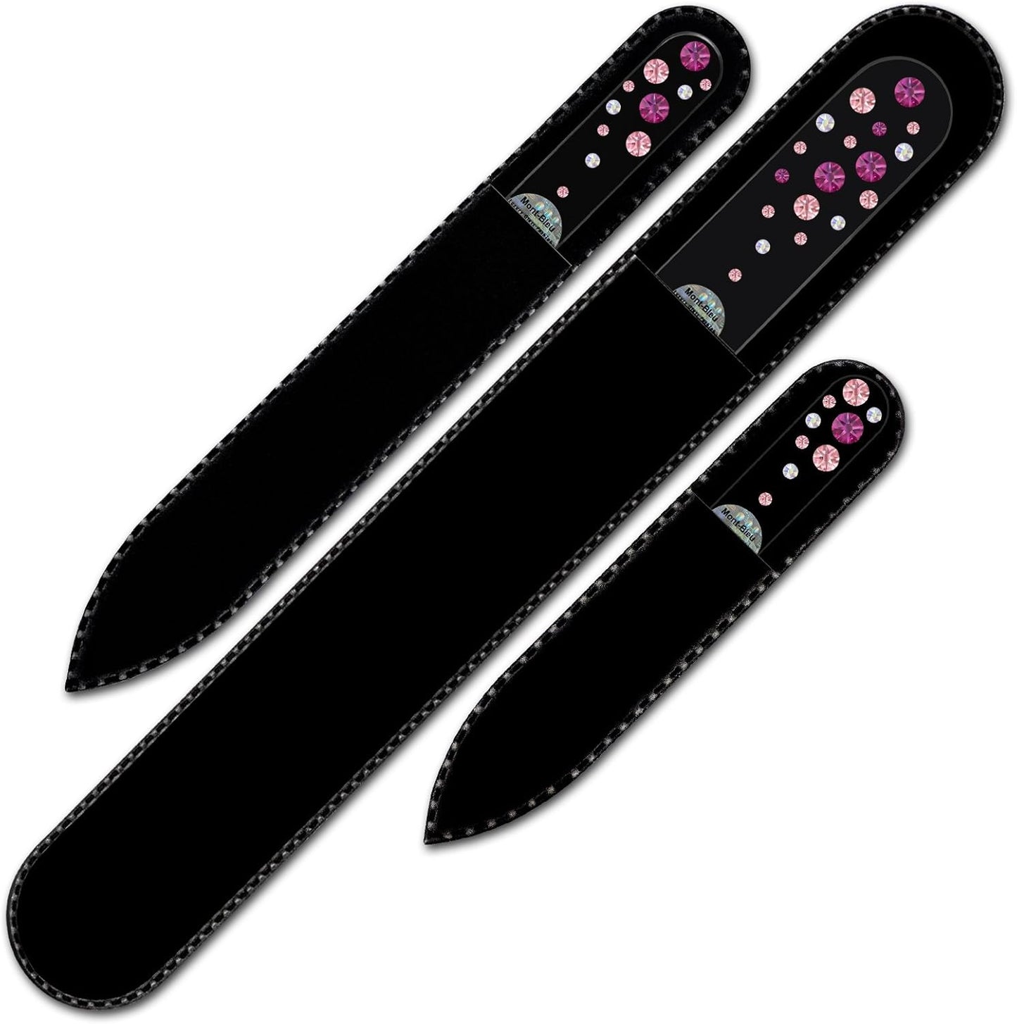 Mont Bleu Set of 3 Glass Nail Files hand decorated with crystals - Handmade - Czech Tempered Glass