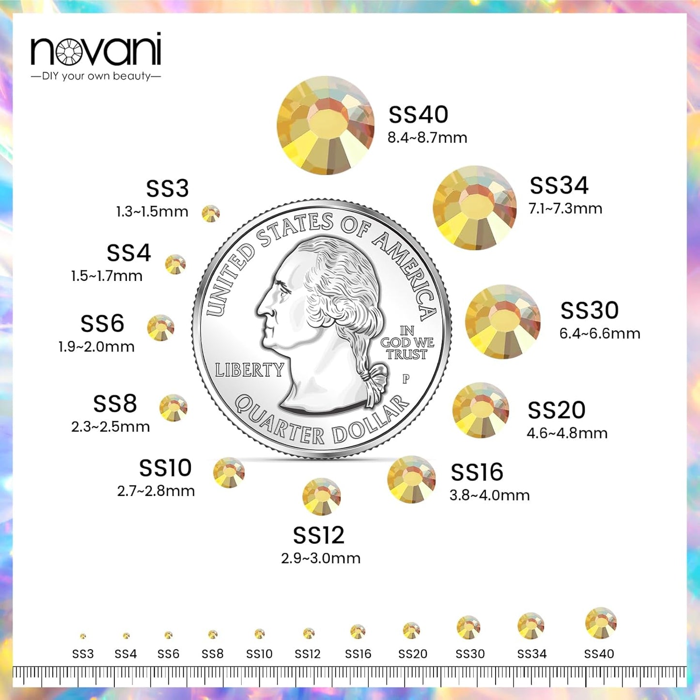 Novani Rhinestones 3000Pcs Flatback Crystal Round Loose Gemstones Glass Rhinestones for Crafts Makeup Nail Art Clothes Shoes DIY Decorations(SS10, 2.7-2.9mm,MetalSunlight)