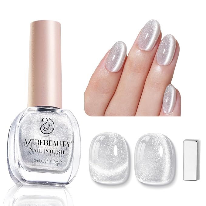 AZUREBEAUTY Cat Eye Nail Polish Fast Drying Silvery Glitter Top Coat Nail Polish Moonlight Natural Glassy Shine Salon Quality for Women Girl Gifts