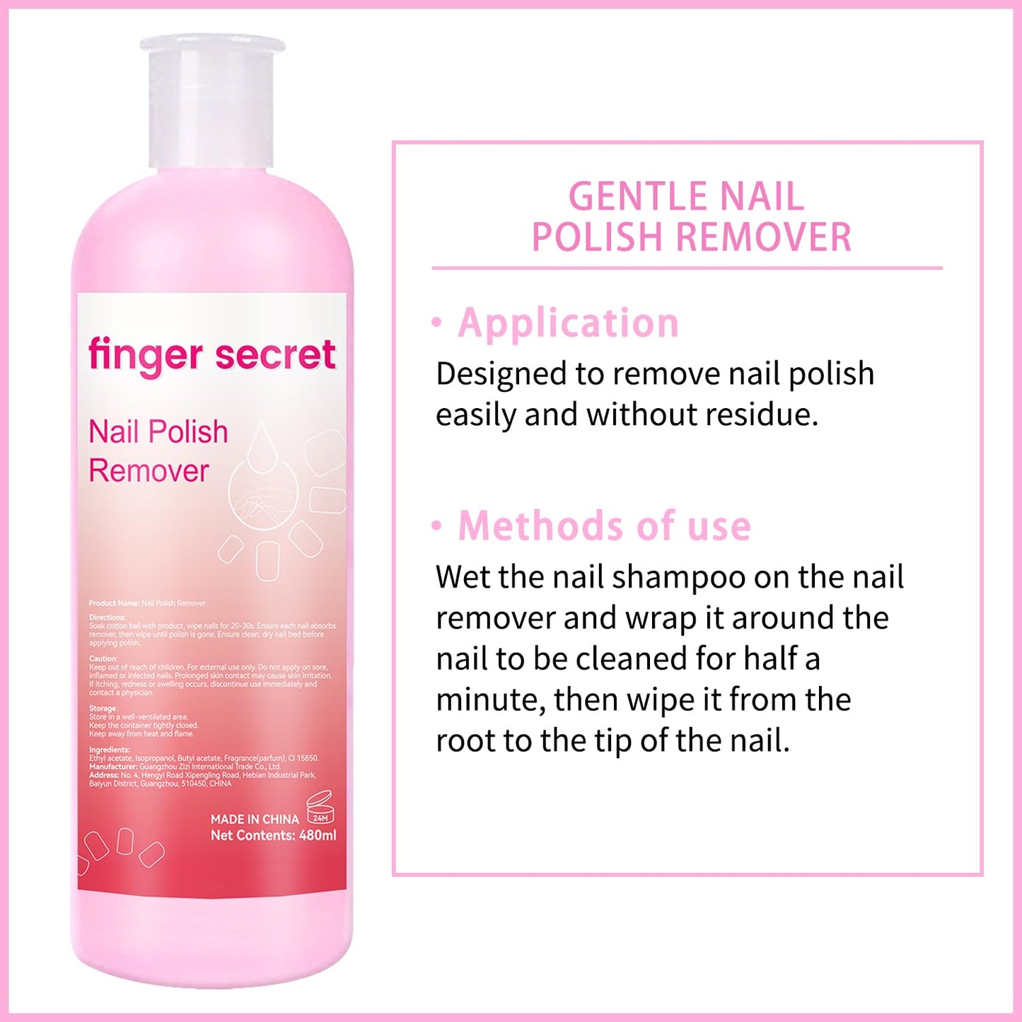 Nail Polish Remover for Nails,finger secret Nail Polish Remover 480ML,Gel Remover For Nails,Professional Gel Polish Remover for Quickly & Easily & Effectively Remove Gel Polish