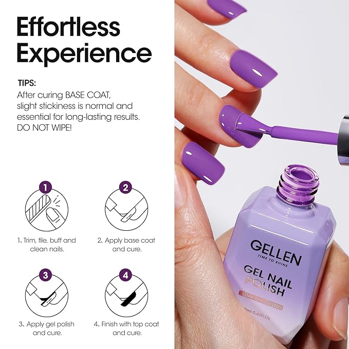 Gellen Purple Gel Nail Polish, 18ml Soak Off High Glossy Gel Polish for Nails, Need Cured Under UV light for Salon at Home DIY