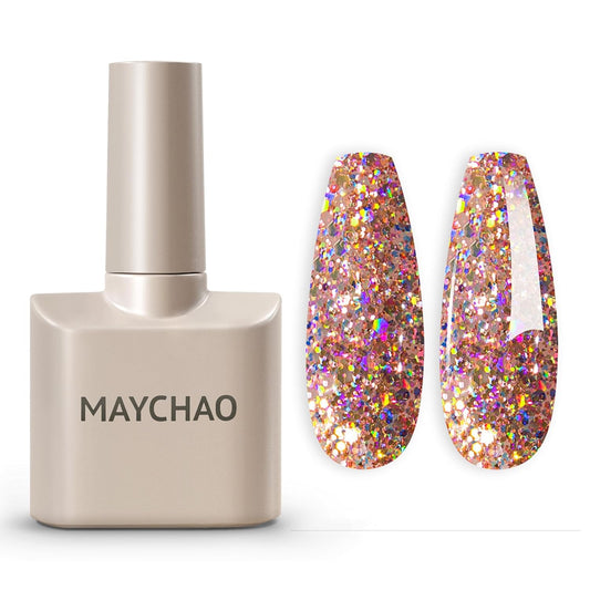 MAYCHAO 15ML Gel Nail Polish 1Pc Clear Pink Glitter Nail Polish Soak Off UV LED Nail Gel Polish Nail Art Starter Manicure Salon DIY at Home, 0.5 OZ