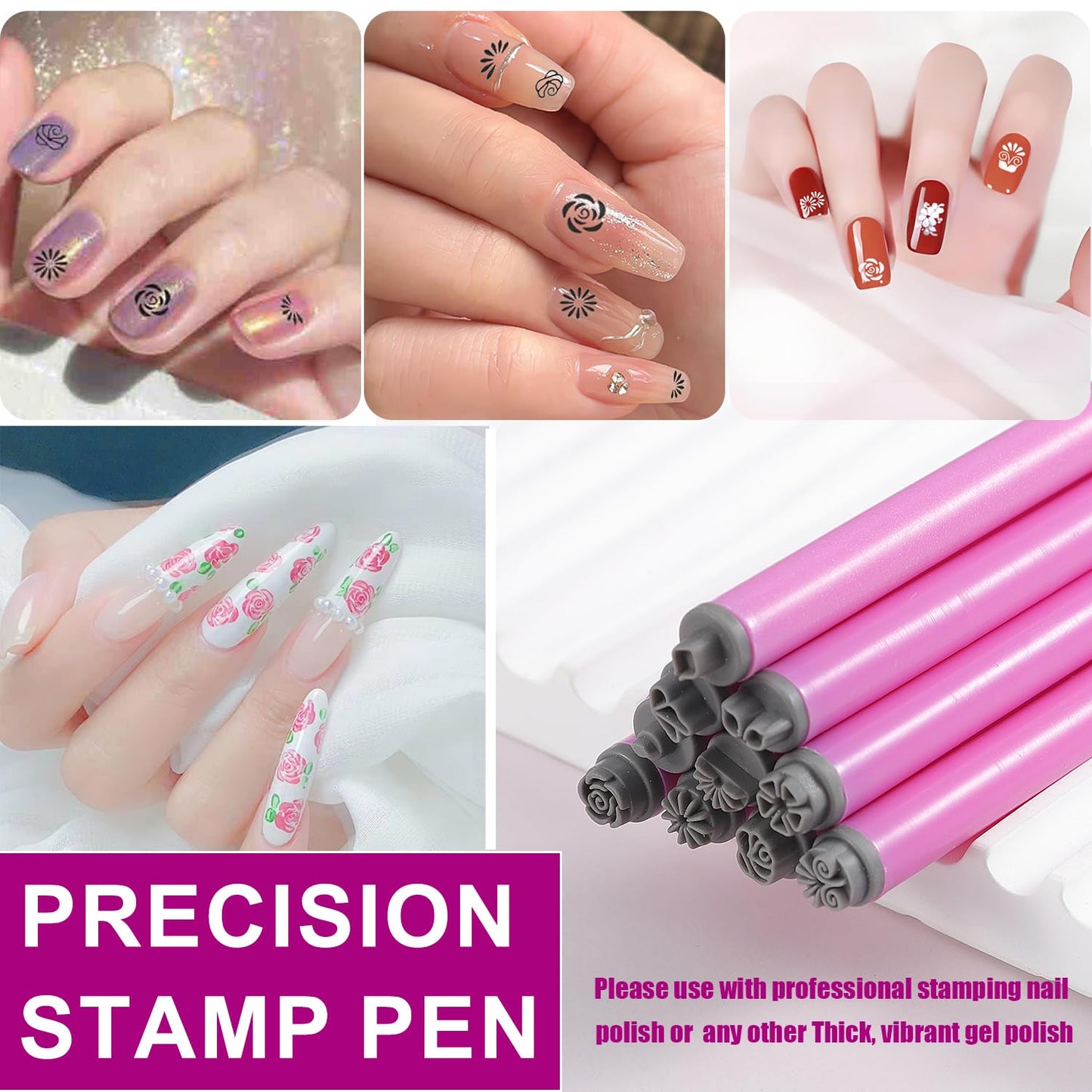 WOKOTO 10Pcs Nail Art Stamp Pen Set Flower Butterfly Nail Stamper Pen Nail Art Transfer Pen Design Tools Nail Stamping Pens Kit Nail Art Tool With Different Patterns Nail Art Tools For Women