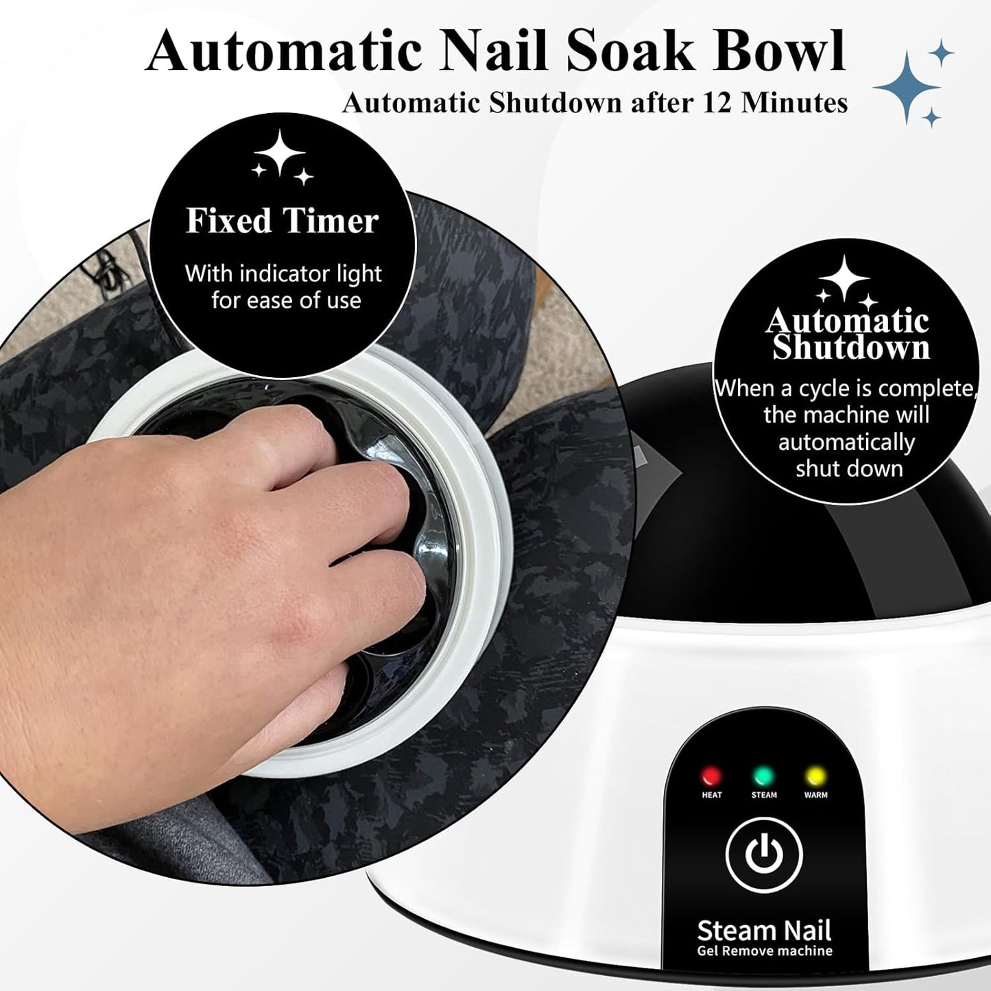 Electric Nail Soaking Bowl, Soak off Bowl for Gel Nail Polish, Acrylic Nails, Dip Powder Removal, Black