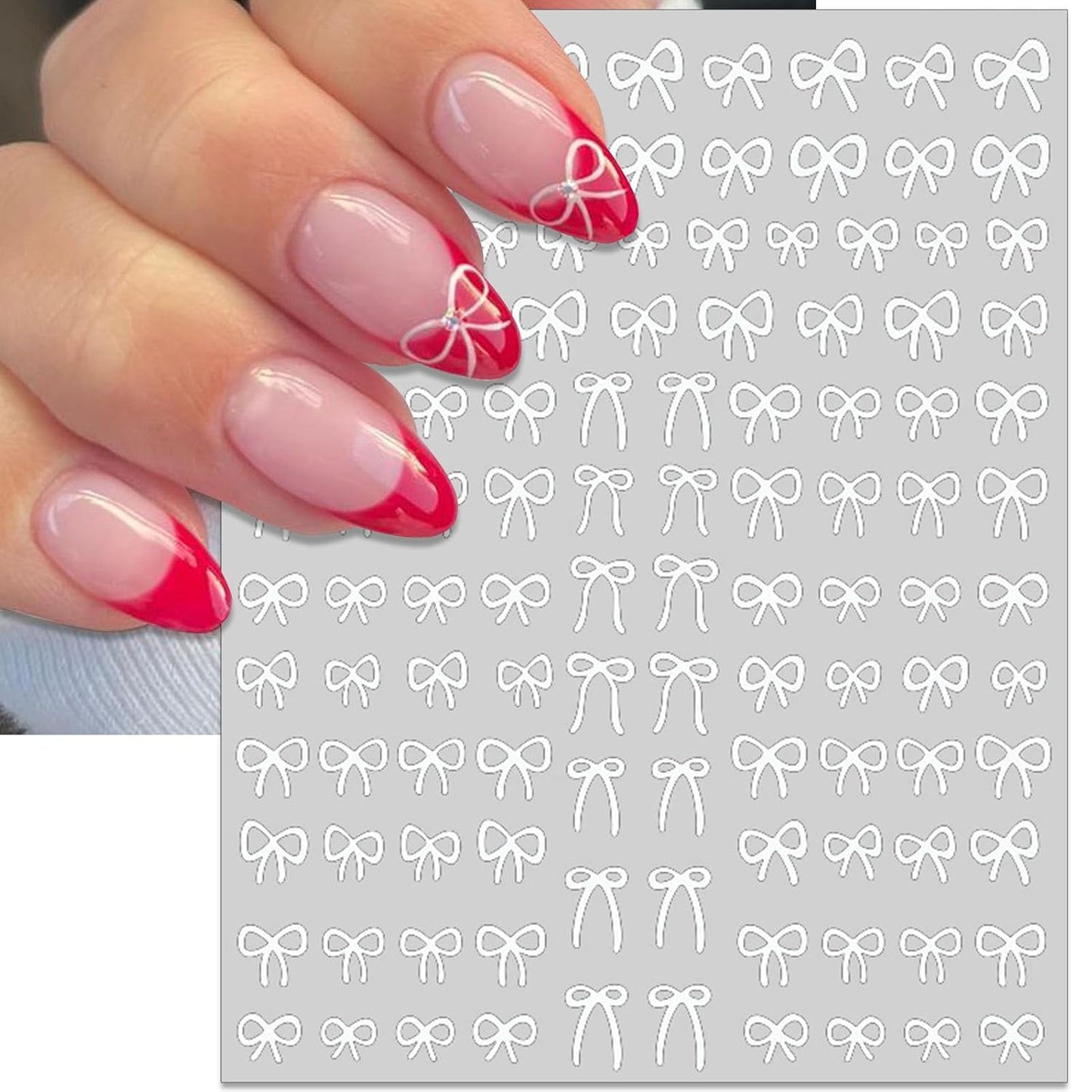 Bow Nail Art Stickers - Colorful Mini Bow Self-Adhesive Nail Decals for DIY Valentines Day Manicure (6 Sheets)