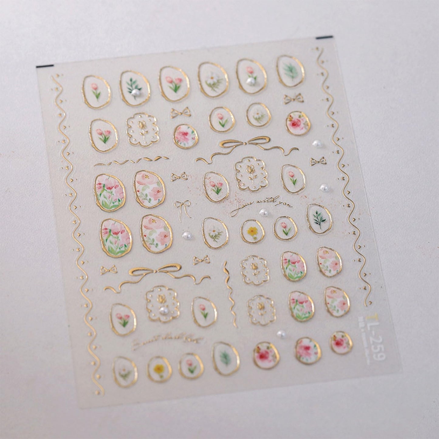 Flower Nail Art Stickers 5D Embossed Nail Stickers Tulip and Gold Hollow Nail Decals for Nails Art Designs Self-Adhesive Nail Art Supplies for Women Girls Summer DIY Manicure