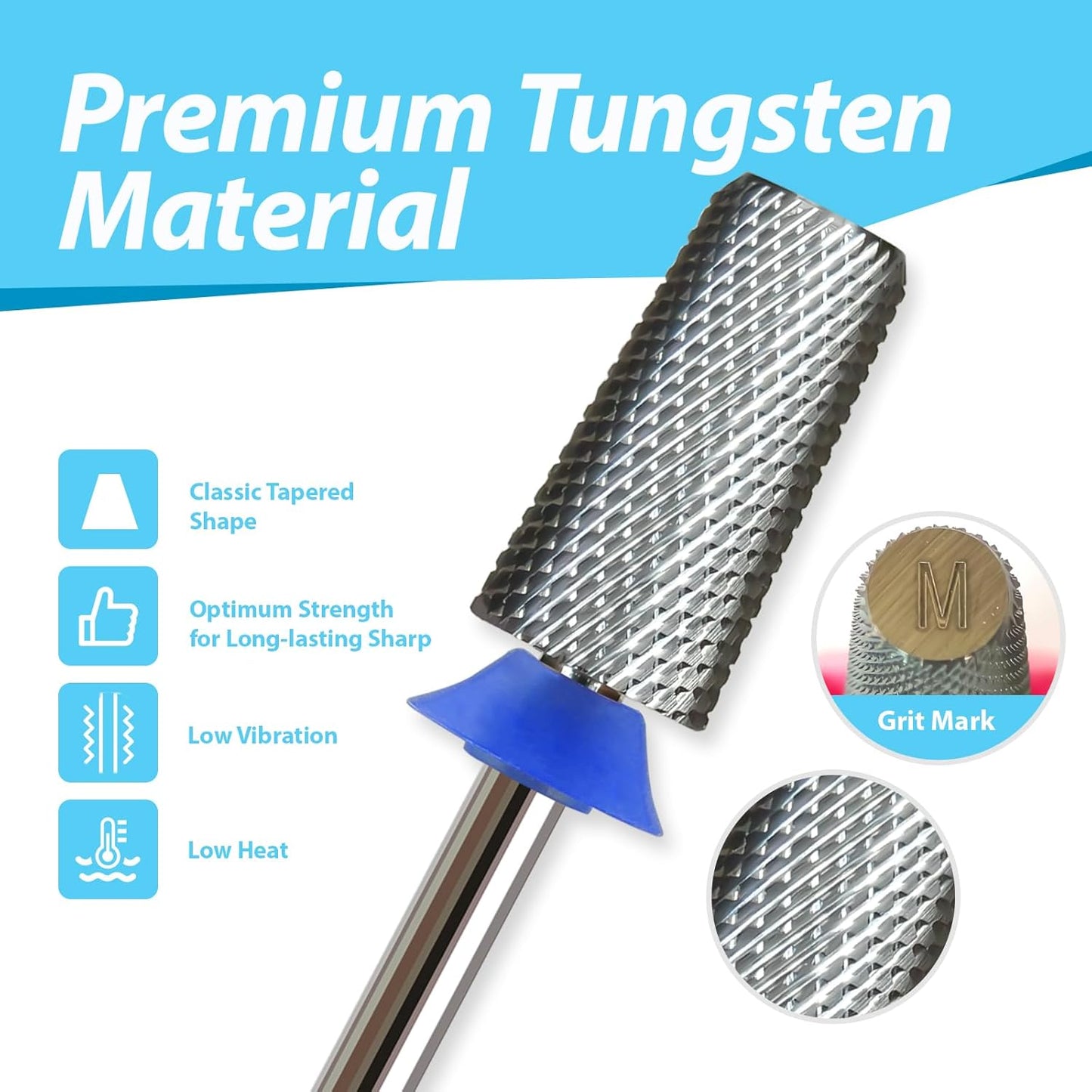 Professional Nail Drill Bits, Tungsten Carbide Cross Cut Tapered Barrel 3/32'' Safety Bits, Left and Right Hand Use, Remove Gel Fast, Manicure Pedicure Cuticle Gel Polishing, Medium.