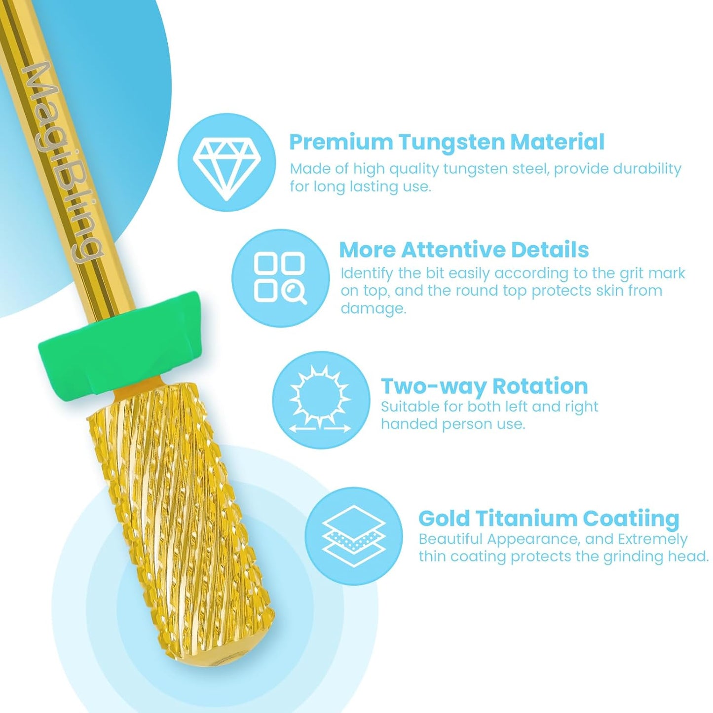 Small Barrel Nail Drill Bits Round Top, 3/32'' Safety Tungsten Carbide Bits, Two-way Rotation, Suitable for Manicure Pedicure Cuticle Gel Polishing, Technicians Bits, Grit: Coarse.