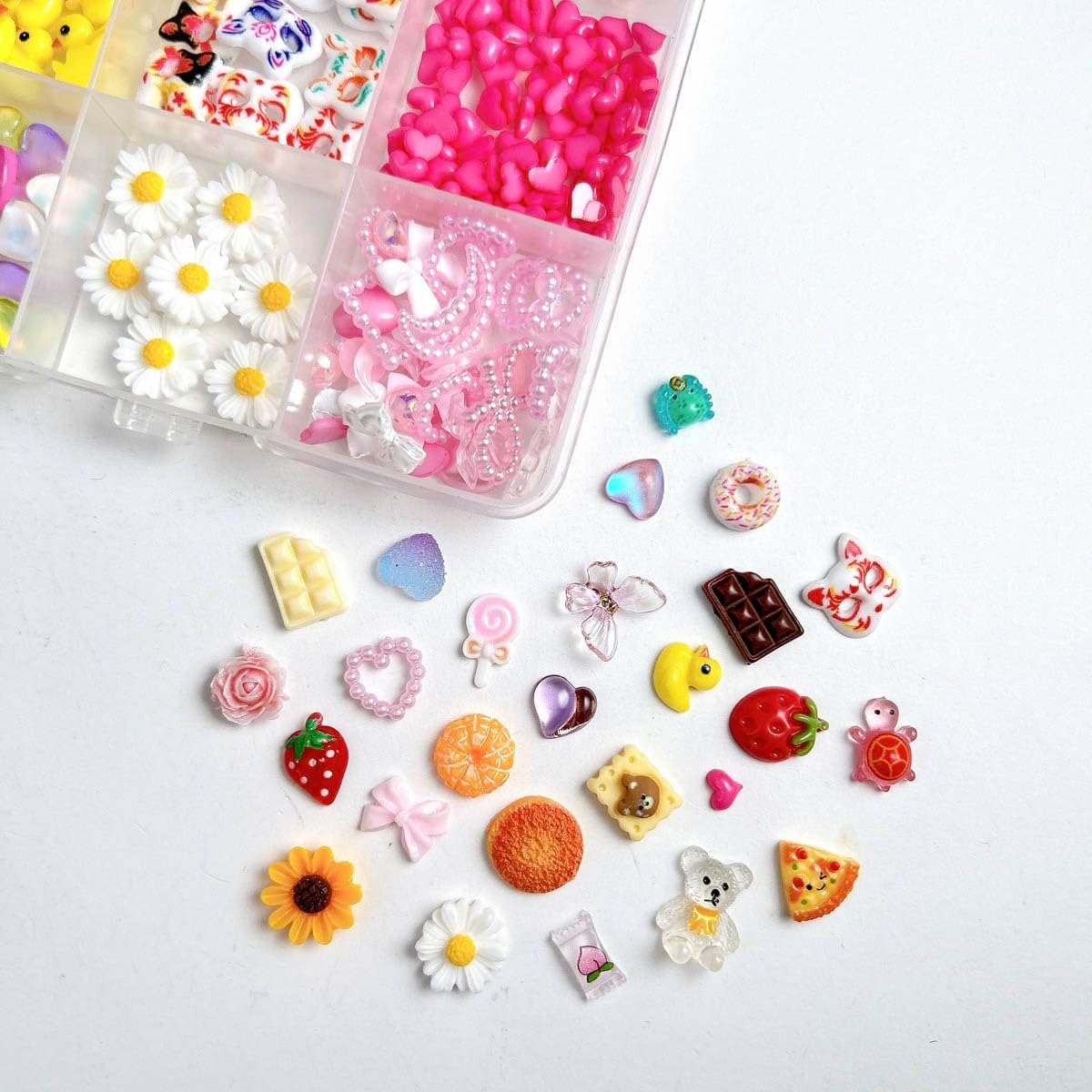 3D Resin Strawberry Nail Charms, Mixture Color Candy Lollipop Bow Heart Nail Art Charms, Cute Flower Daisy Charms for Nails Designs Manicure Accessories DIY Craft