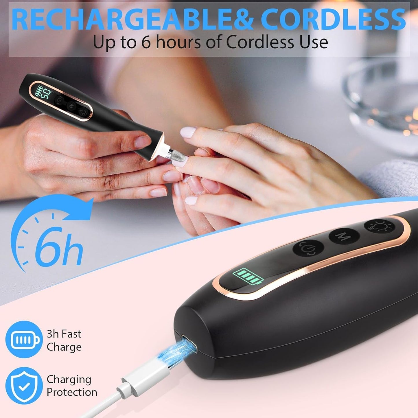 2 Pack 10-in-1 Electric Nail Drill with 100 Sanding Bands – Professional Manicure & Pedicure Kit, Black