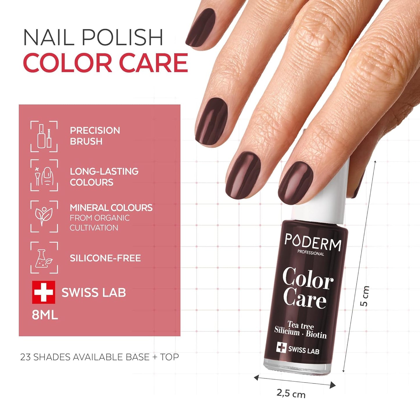 PODERM - Nail Polish – Enriched with Tea Tree – Improves nail appearance – Ingredients Natural/Vegan - foot/hand - Swiss Made (Black-Red)