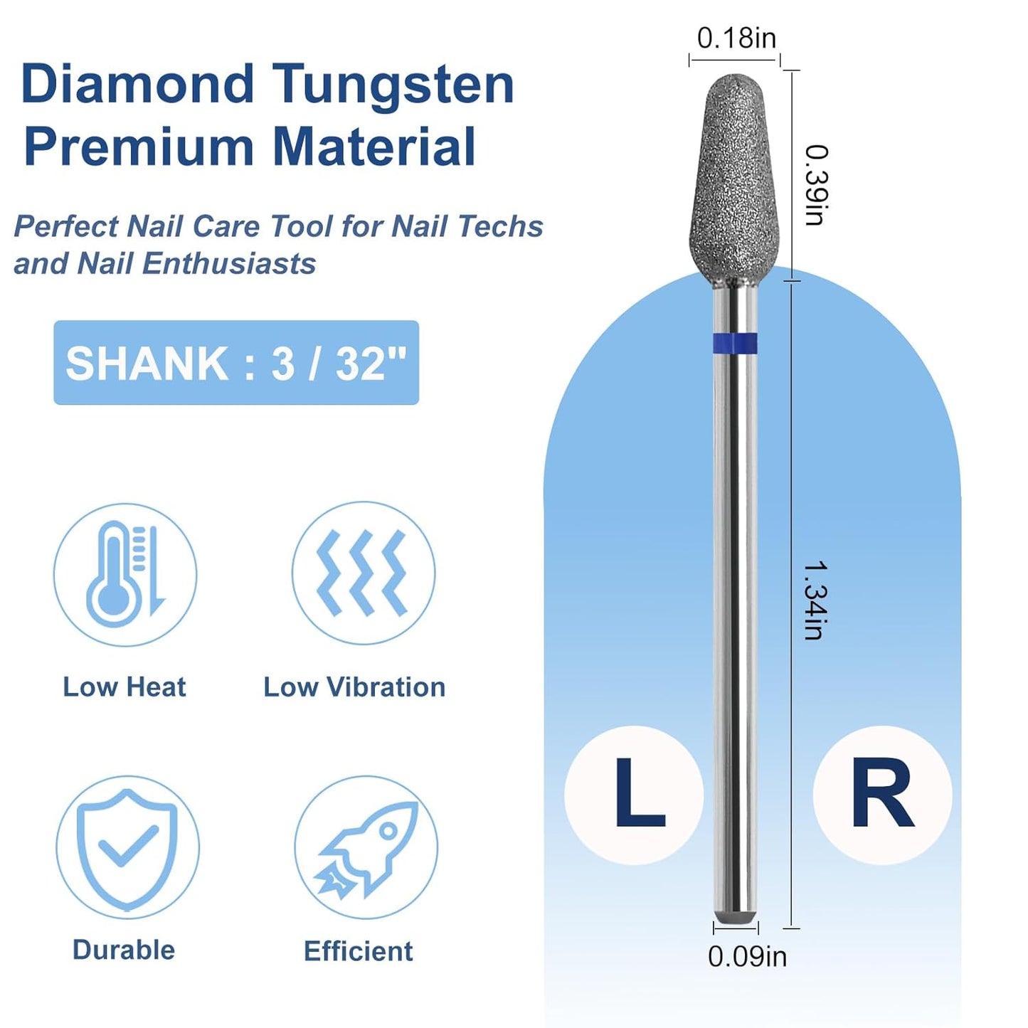 Cuticle Nail Drill Bit, 3/32'' Professional Safety Diamond Under Nail Cleaner for Cuticle Dead Skin Nail Prepare, Beginners Bits, Experienced Tech (Medium)