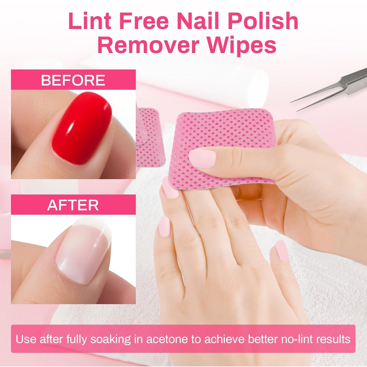 1500pcs Lint Free Nail Wipes - No Lint Nail Polish Gel Remover Wipe Toallitas Sin Pelusa Para UñAs Non Lint Nail Prep Pads Eyelash Extension Napkins Pink Nail Supplies Art Tech Must Haves Stuff