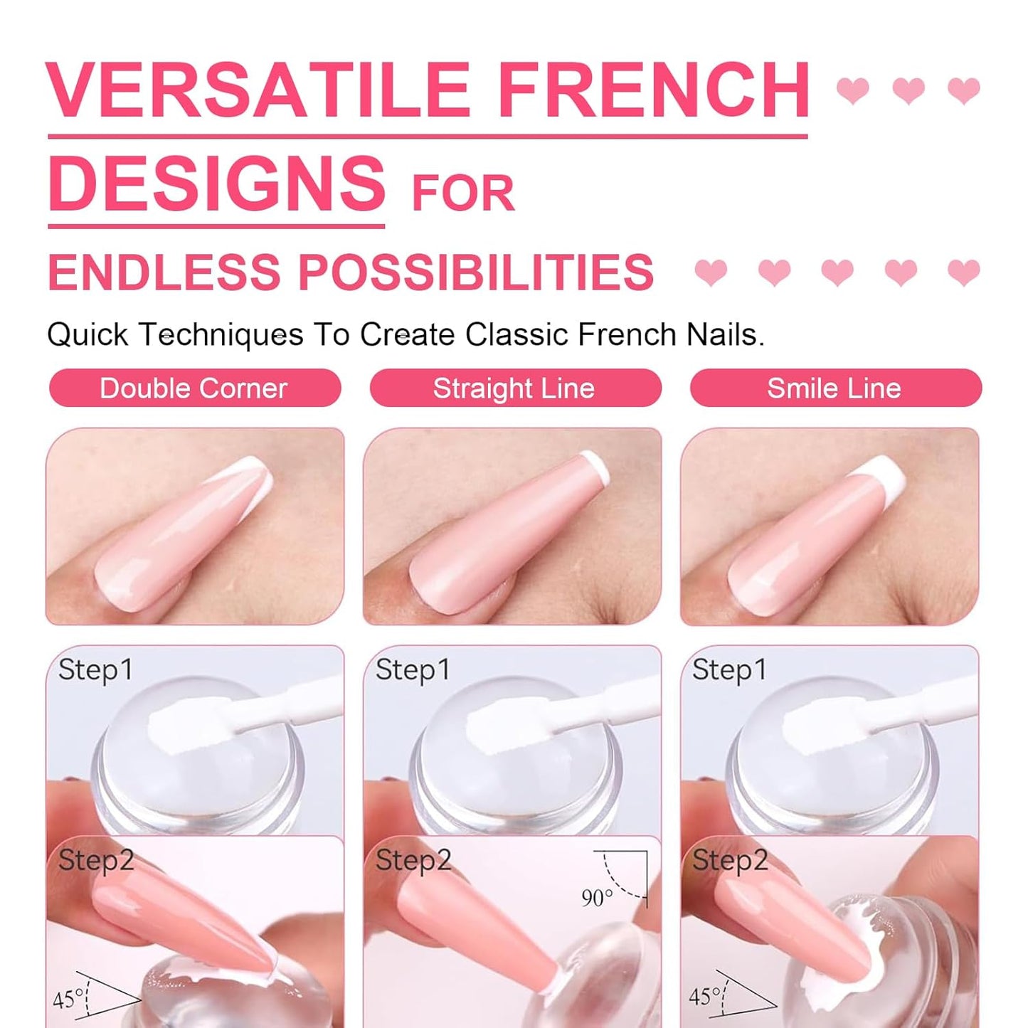 TWOEIGHT Nail Stamp Gel 8Pcs French Tip Nail Stamp Kit with Black White Color Stamper Gel Polish,Stamping Top Coat,Nail Stamping Templates, Scrapers, Silicone Stamper,Brush,4 Colors Chrome Nail Powder
