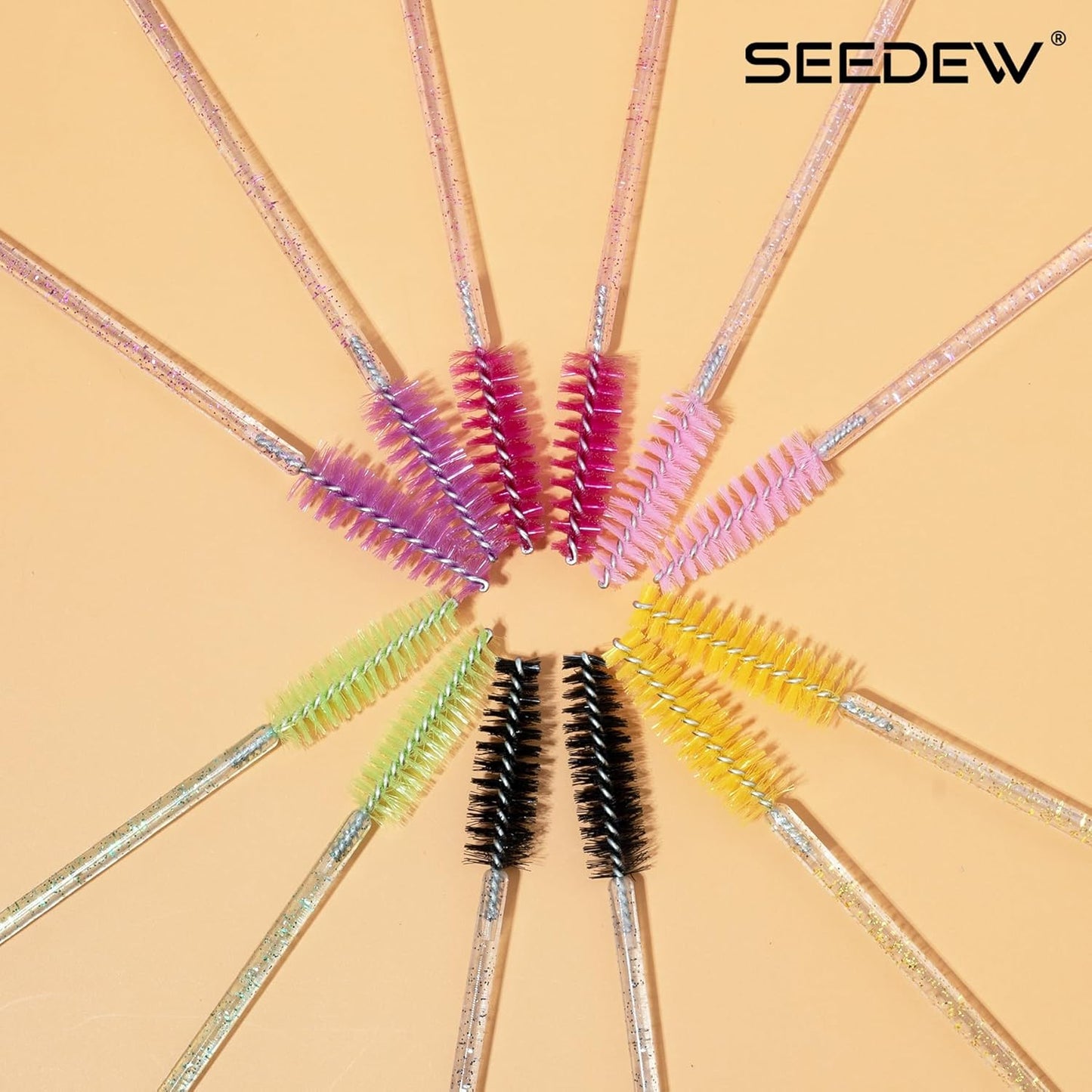 500 Pieces Eyelashes/Eyebrows Brushes, 10CM Lash Removal Cleaning Tools, Crystal Handle, Makeup Tools Mascara Wands(Simple Packaging)-(Crystal Pink)