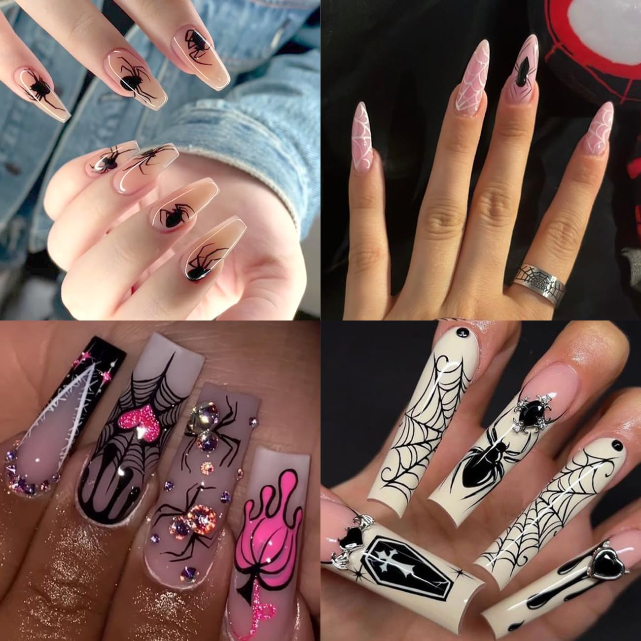 Halloween Embossed Nail Art Stickers -5D Cute Ghost Nail Decals for Nail Art Skull Spider Web Pumpkin with Rhinestones Design Self-Adhesive Nail Art Supplies Halloween Nail Decoration 4 Sheets