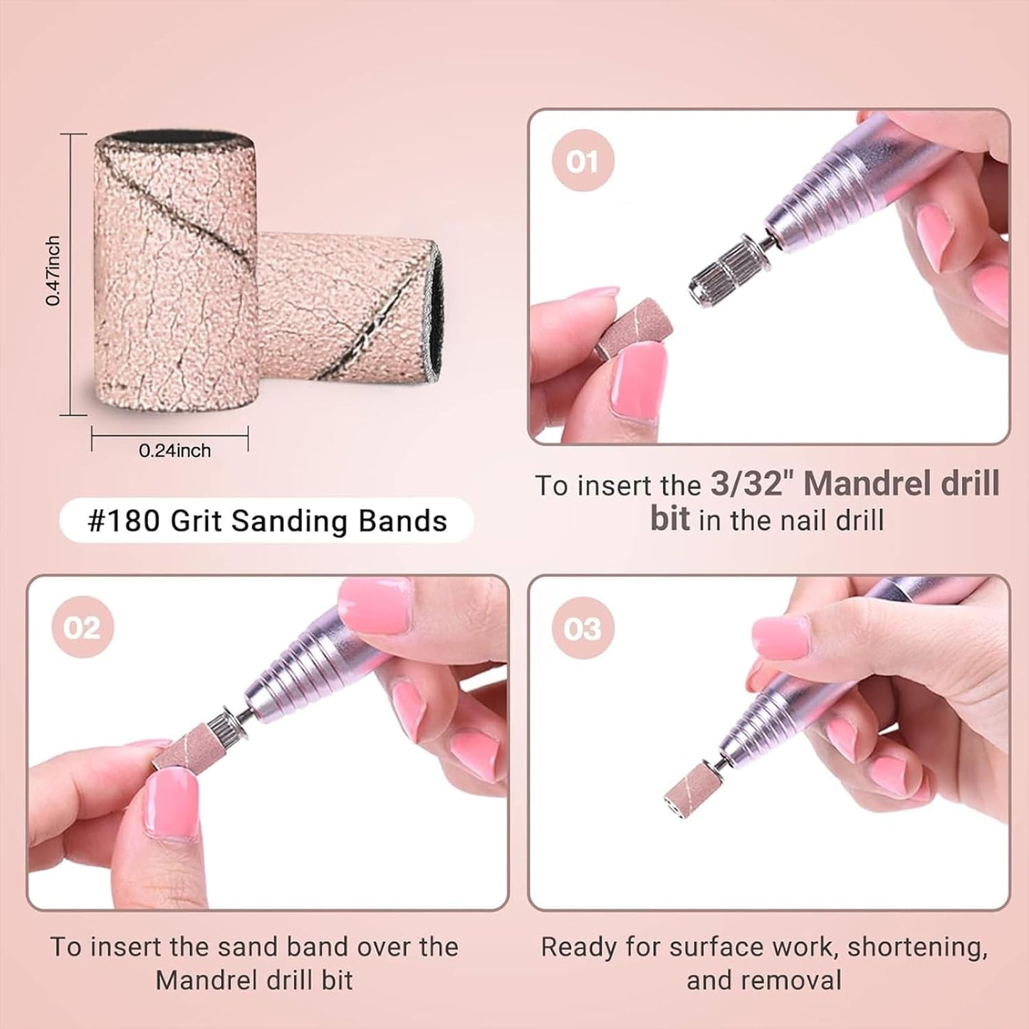 MelodySusie 100 Pcs Nail Drill Bits Sanding Bands for Nail Drill 180 Fine Grit Nail File Sanding Bands for Acrylic Nails Gel Manicures and Pedicure