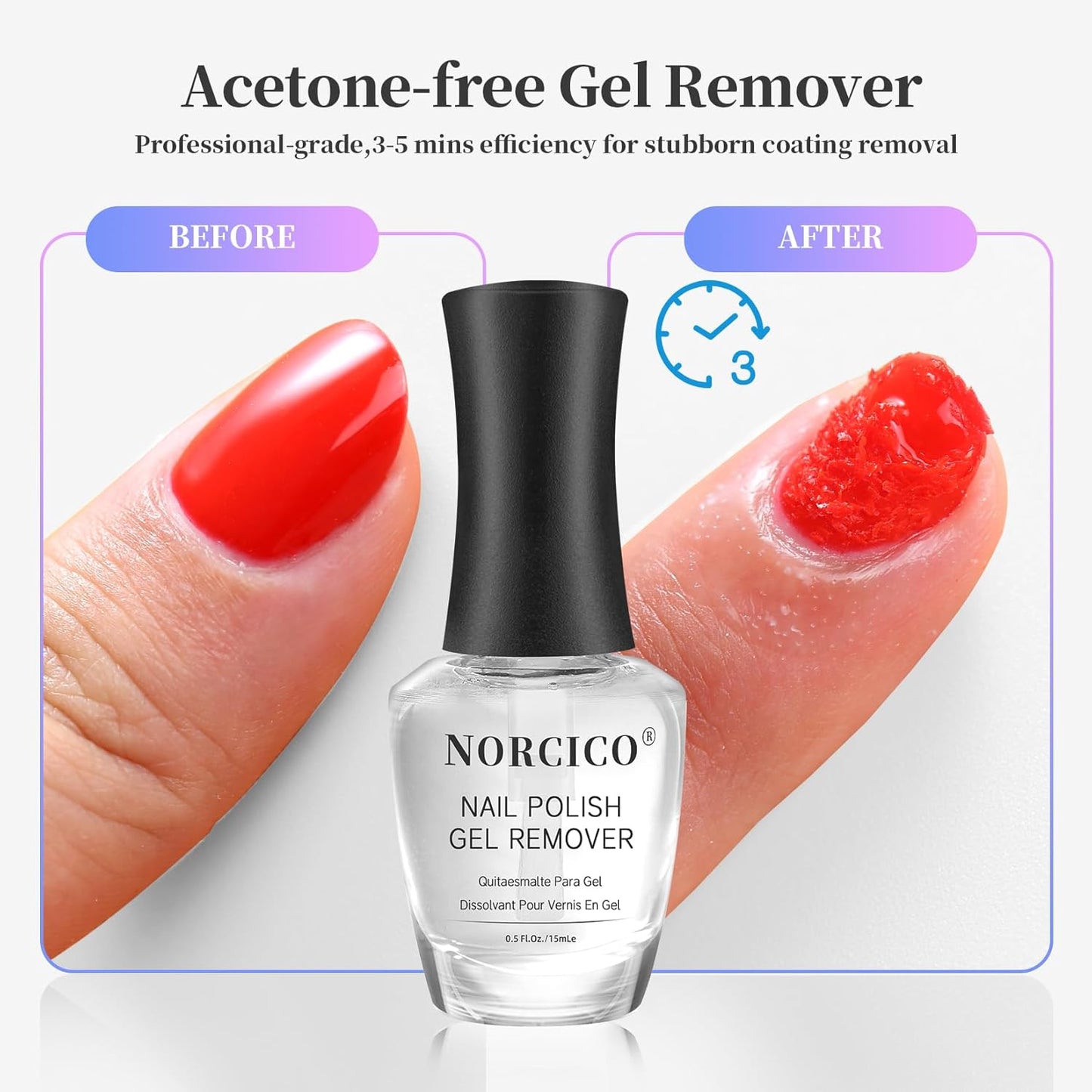 Gel Nail Polish Remover,Fast-Acting Gel Nail Remover with No-Soak Technology, 2-5 Minute Nail Gel Remover Solution, Salon-Grade Formula & Low Odor, for Home & Salon Use (15ml)