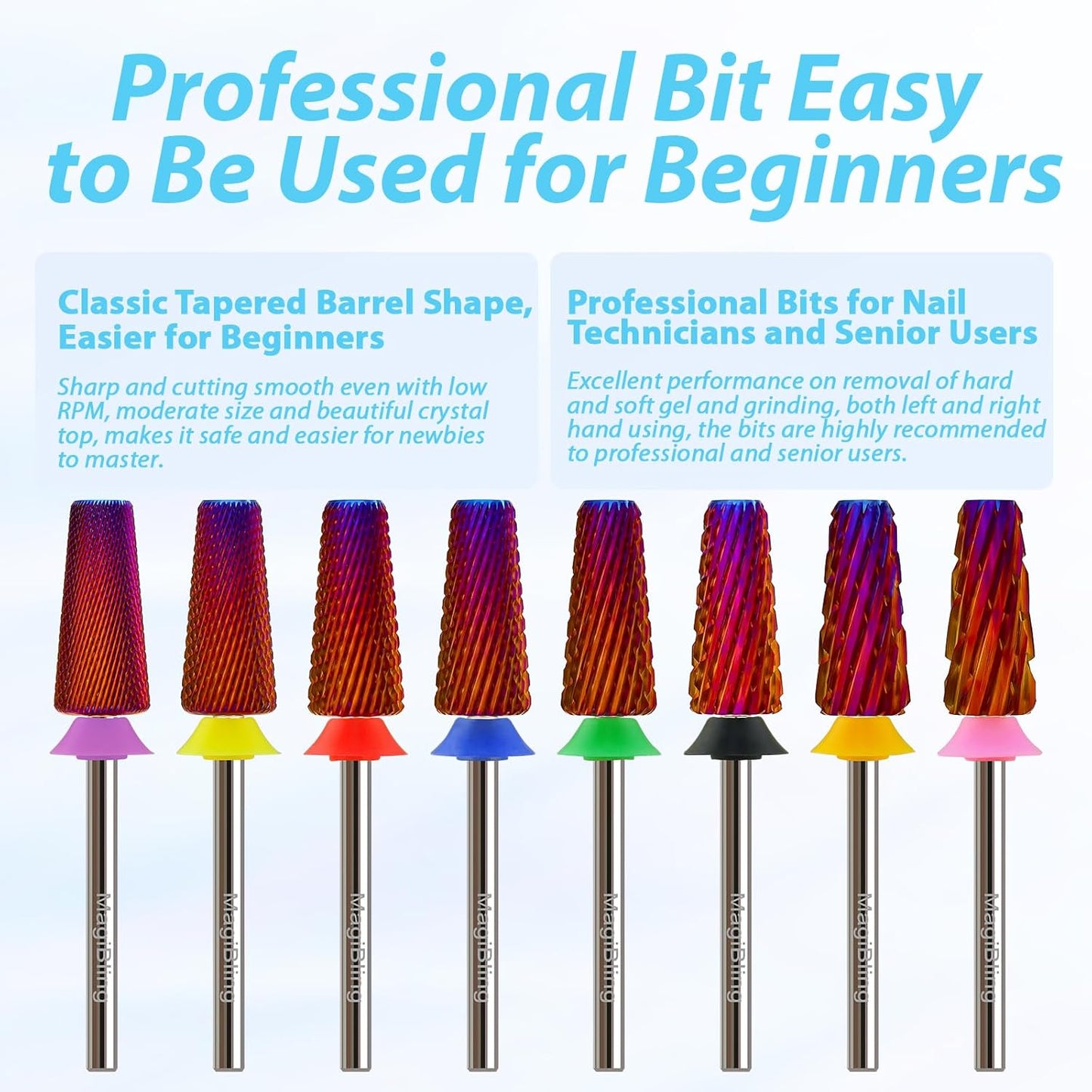 Professional Nail Drill Bits for New Artists, Cross Cut 3/32'' Safety Tungsten Carbide Tapered Bit, Remove Gel Fast, Left & Right Hand Use, Manicure Cuticle Soft Hard Gel Polishing, Medium.
