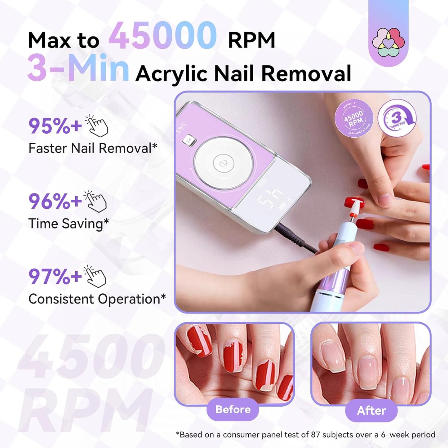SAVILAND SSPro X-Drill Nail Drill Professional: 45000 RPM Quick Removal for Acrylic Nails Electric Nail File 3000 mAh Nail Drill Kit Portable EFile with Ceramic Bits Sanding Bands Nail Tech Salon