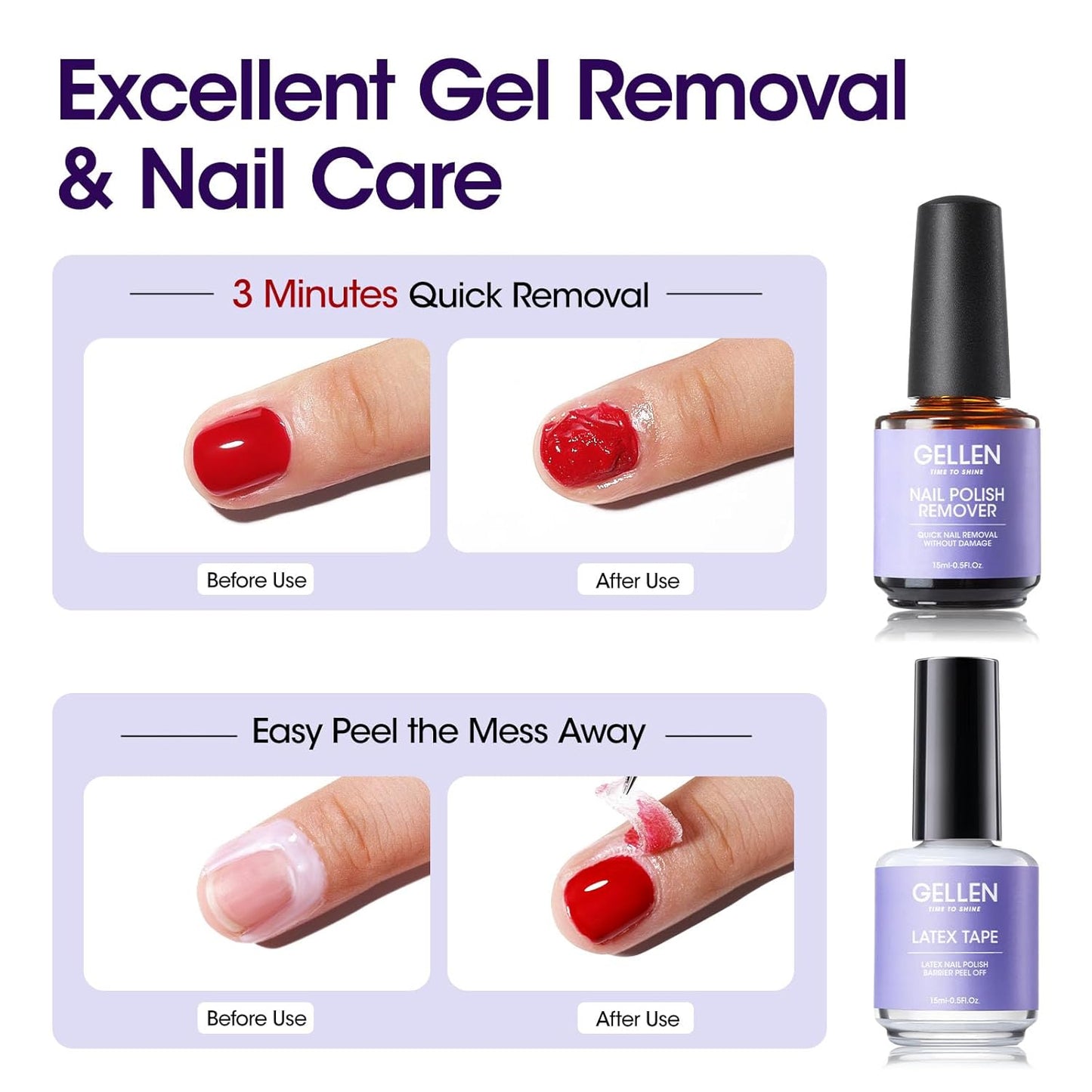 Gellen Gel Nail Polish Remover Kit, Gel Polish Remover with Liquid Latex for Nails, Quick & Easy Remover for Nails in 3-5 mins, No Need Soaking Or Wrapping
