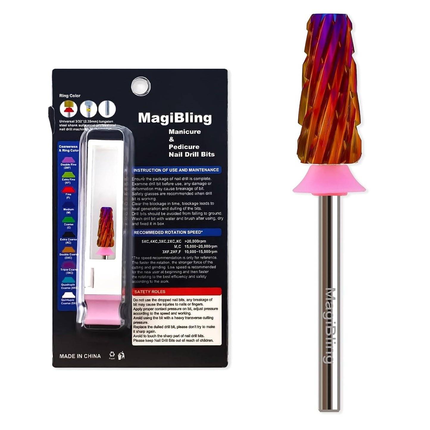 Professional Nail Drill Bits for New Artists, Cross Cut 3/32'' Safety Tungsten Carbide Tapered Bit, Remove Gel Fast, Left & Right Hand Use, Manicure Cuticle Soft Hard Gel Polishing, Triple Coarse.