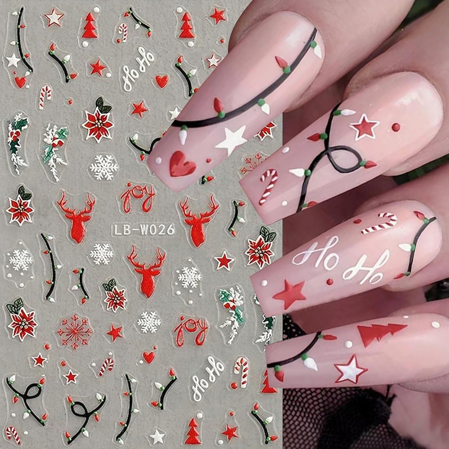 4 Sheets Christmas Nail Art Stickers 5D Embossed Self Adhesive Winter Grass Nail Decals Winter Christmas Tree Elk Snowflake Design Nail Stickers for Women Girls DIY Holiday Manicure Decoration