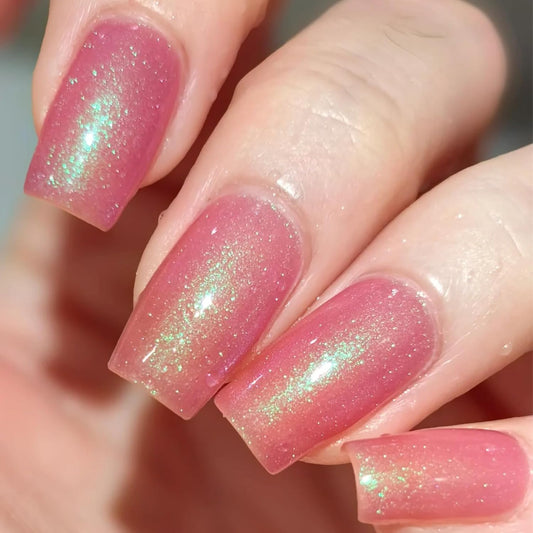 COSMOO 12ML Pink Shimmer Quick Dry Nail Polish, Pearl Pink Nail Lacquer for Nail Art Varnish