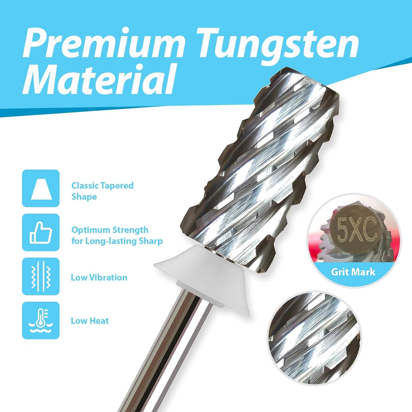 Professional Nail Drill Bits, Tungsten Carbide Cross Cut Tapered Barrel 3/32'' Safety Bits, Left Right Hand Use, Remove Gel Fast, Manicure Pedicure Cuticle Gel Polishing, Quintuple Coarse.