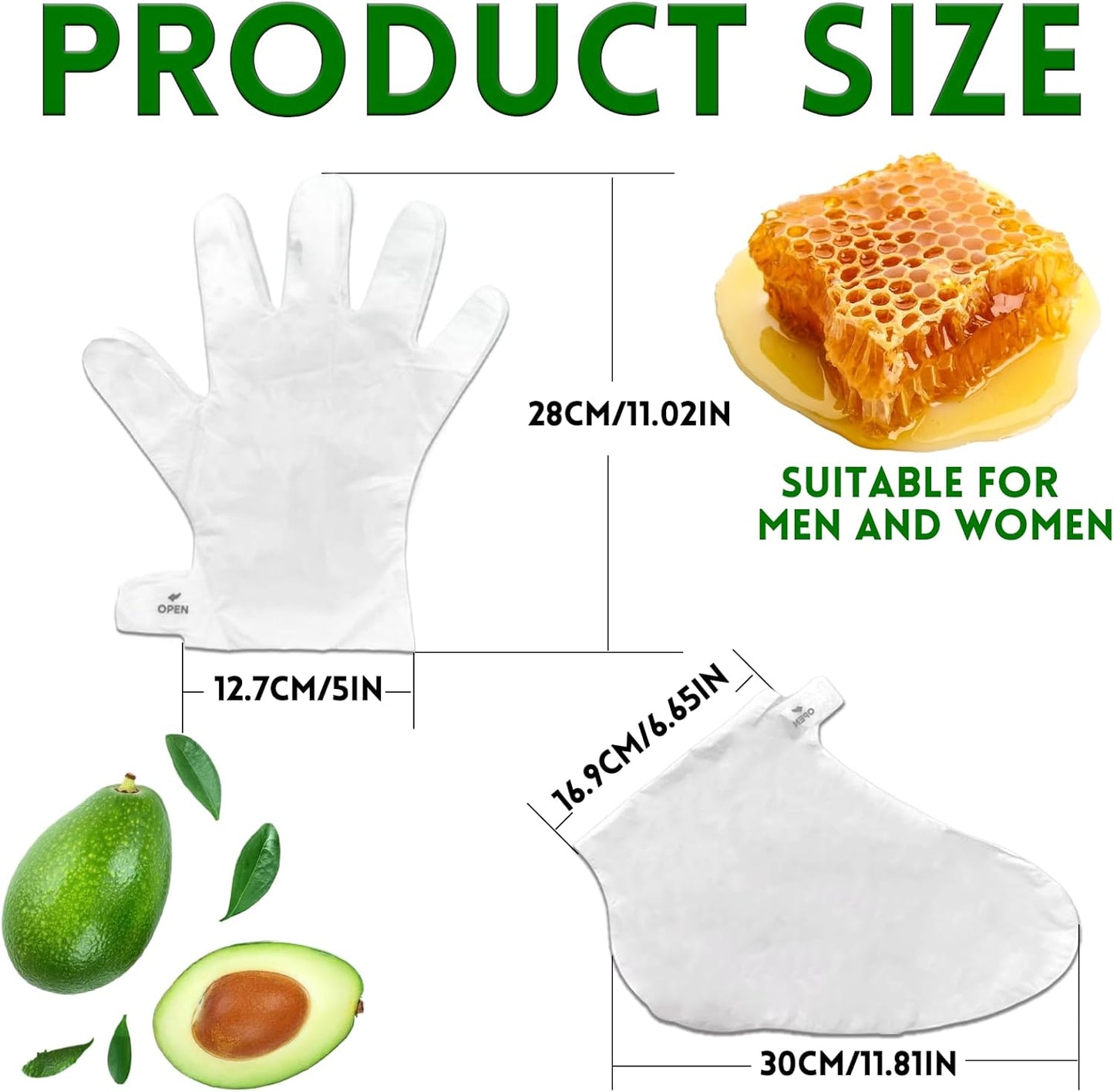Elitzia Foot Mask Hand Mask Avocado Honey Almond Extract Hydrating 10 Packs Gloves Socks Masks Moisturizing Repairing Nourishing Masks Spa Women Dry Cracked Skin Self Care ETMM03