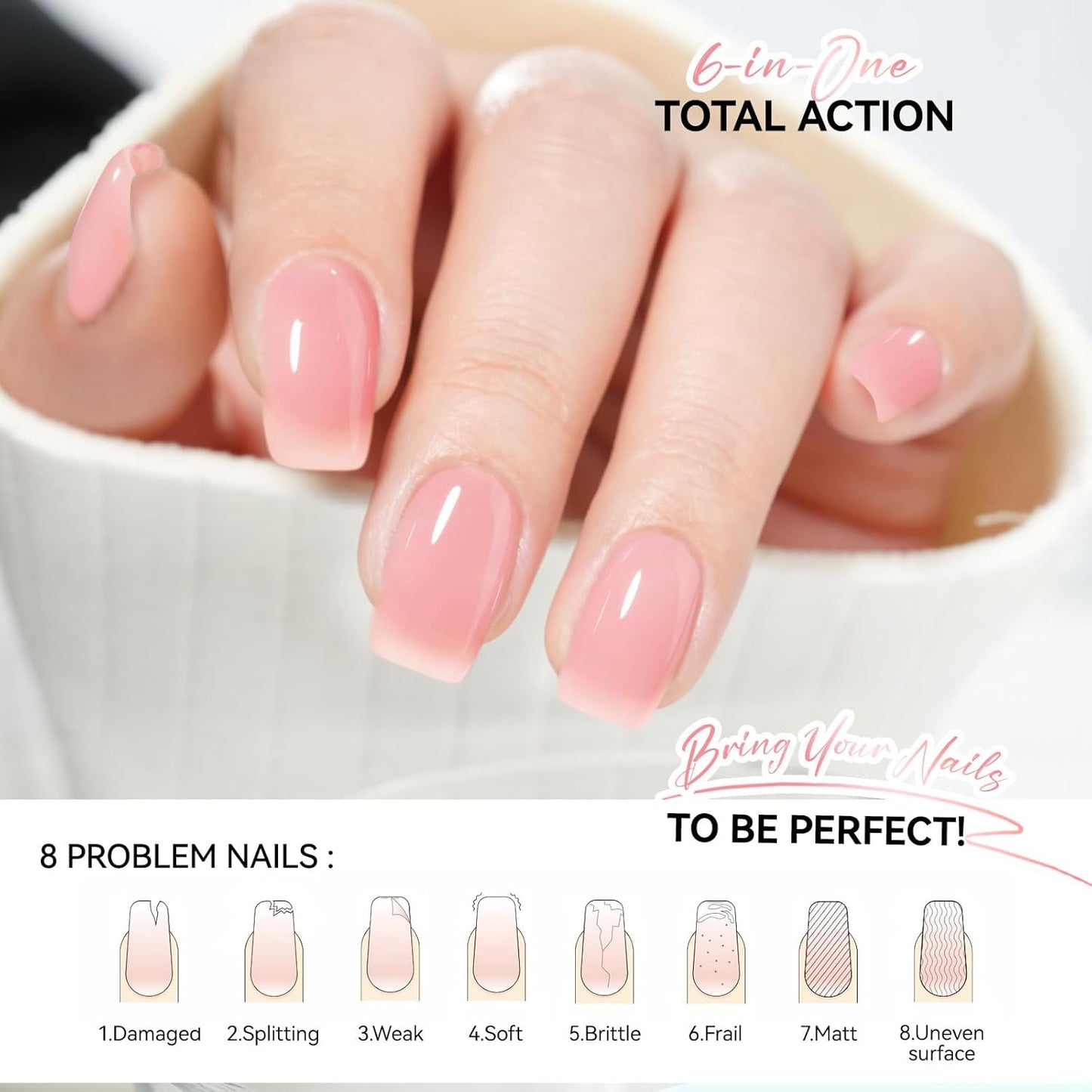 Nail Growth and Strengthener for Damaged Nails: Soft Pink Gelike EC Natural Nail Hardener Extra Strong and Growth - Long Lasting Nail Repair for Damaged Nails for Daily Work Home Salon