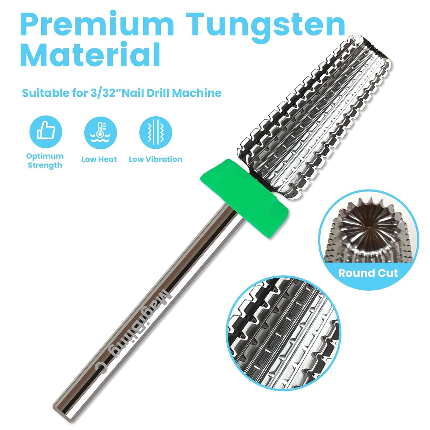 5 in 1 Nail Drill Bits, Straight Cut 3/32'' Professional Tungsten Carbide Bits, Two-way Rotation Easy for Left Hand, Hard Soft Gel Removal Fast Manicure Polishing, Coarse