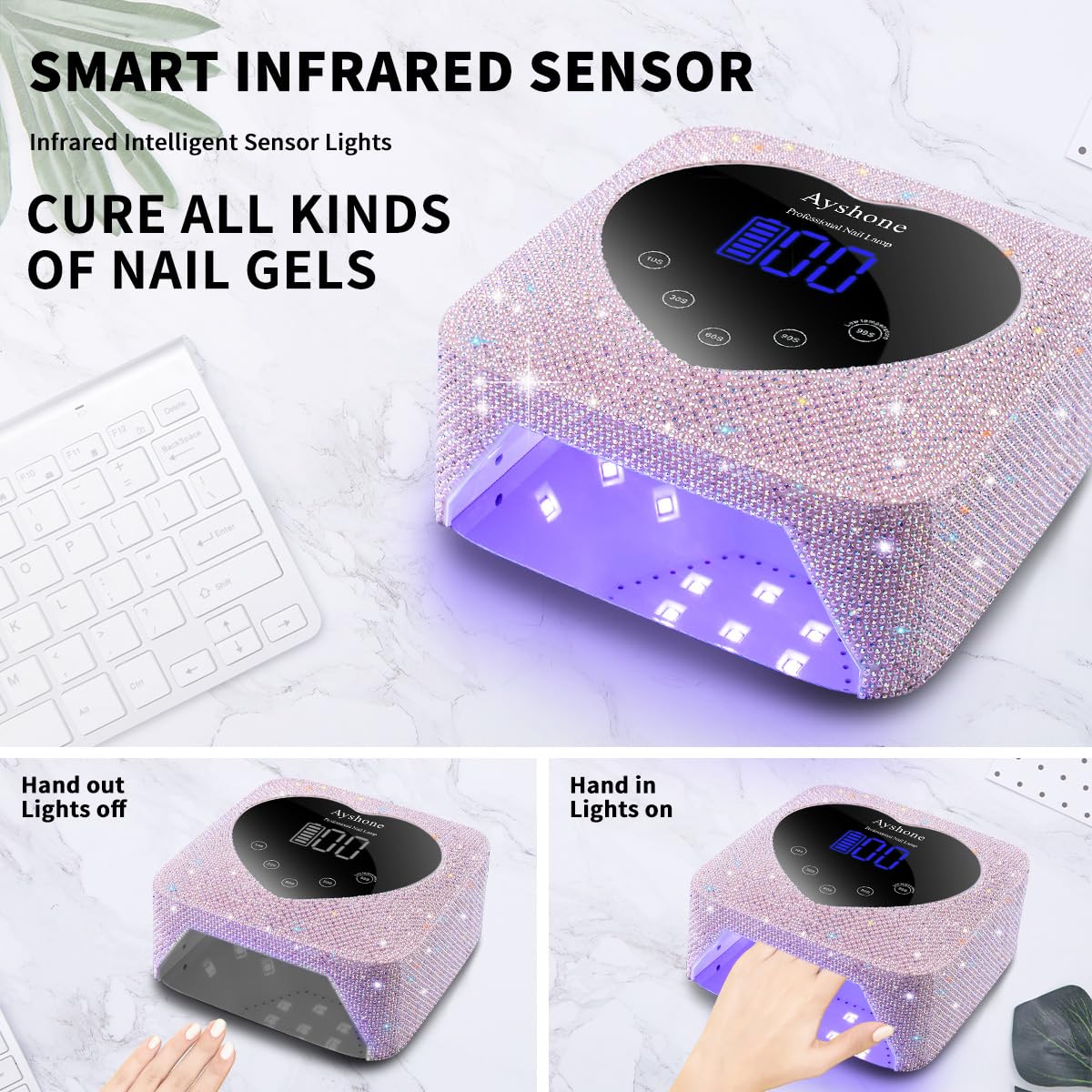 Cordless UV LED Nail Lamp,72W Rechargeable Nail Dryer Gel Polish Light with Large LCD Display,Rechargeable Nail Curing Lamp for Salon & Home (Pearl Pink)