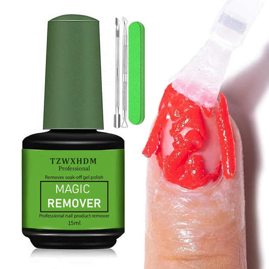 Removedor De Esmalte Gel, Gel Polish Remover, Gel Polish Remover Kit with Nail File & Nail Polish Scraper, 2-3 Minutes Quick Removedor, Professional Non-Irritating Nail Polish Remover