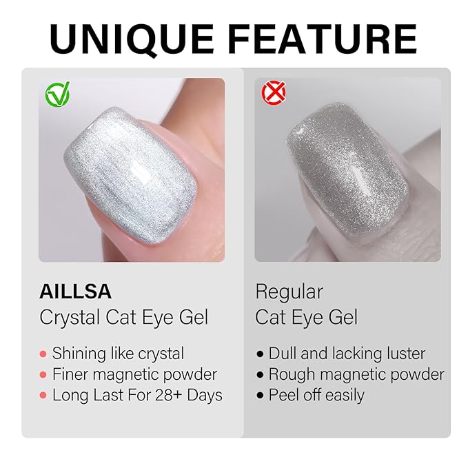 AILLSA Glass Cat Eye Gel Nail Polish, 15ml Nude Glitter Jelly Sheer Gel Polish, Translucent Magnetic Shimmer Sparkle Nail Art U V Salon 0.5 OZ GF34