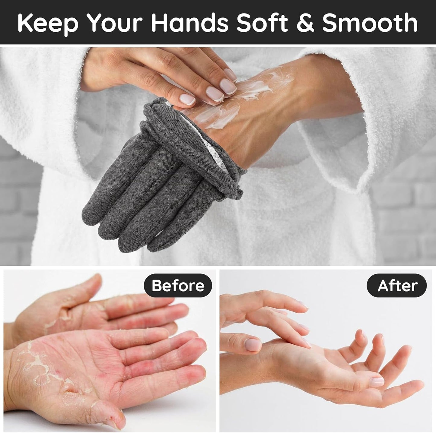 Segbeauty 6 Pairs Cotton Gloves Touchscreen, Hand Moisturizing Gloves Overnight for Women, Finger Touch Screen Moisturizer Gloves for Dry Hand, Non-Slip Cotton Work Gloves Lotion Gloves Gray
