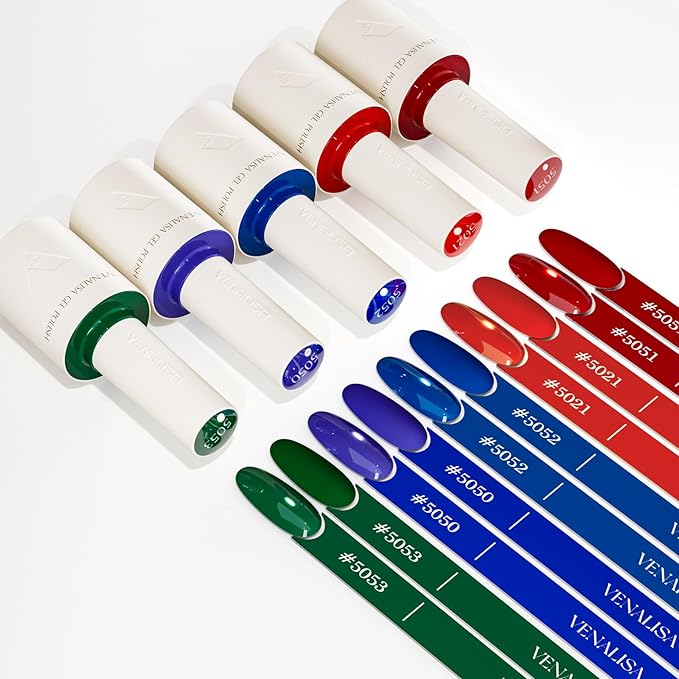 VENALISA 10 ML Gel Nail Polish Set with DIY Nail tips Kit, 5 Pcs Green Purple Blue Red Gel Polish Color High Gloss Soak Off U V Nail Manicure Salon DIY