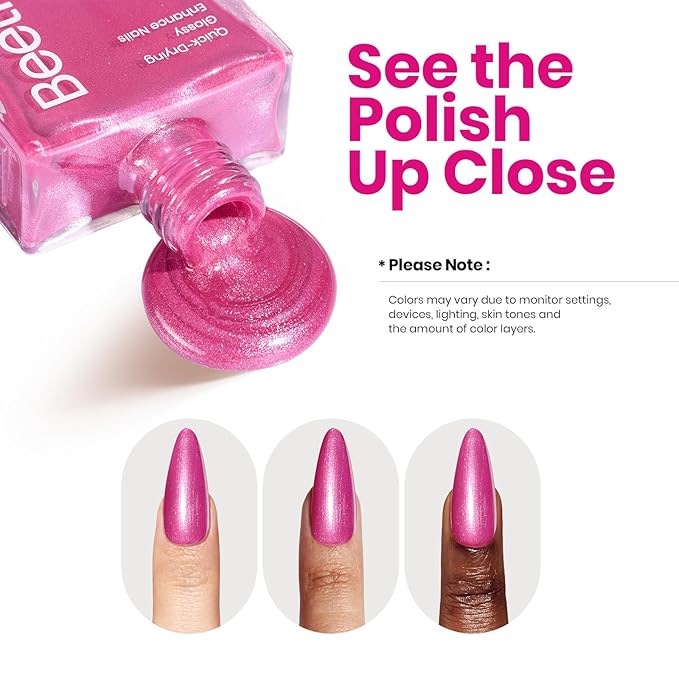 Beetles 1Pcs 15ml Hot Pink Nail Polish: Fast Drying & Long Lasting Nail Polish Romantic Reverie Nail Nail Lacquer Shimmer Art Effect for Grils Women Gifts
