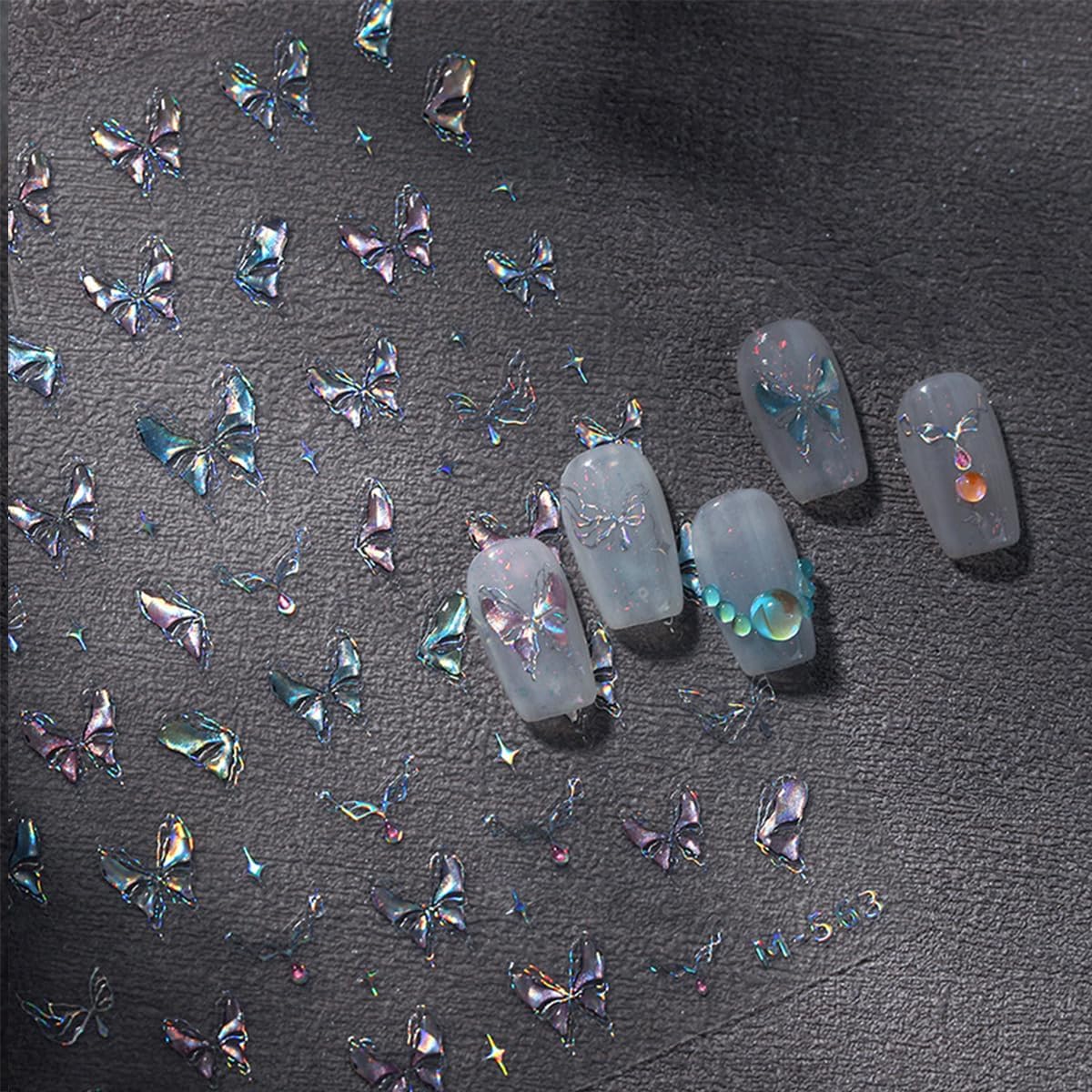 Aurora Laser Butterfly Nail Stickers - 5D Embossed, Holographic Design, Self-Adhesive Decals for Women's Nail Art Decoration