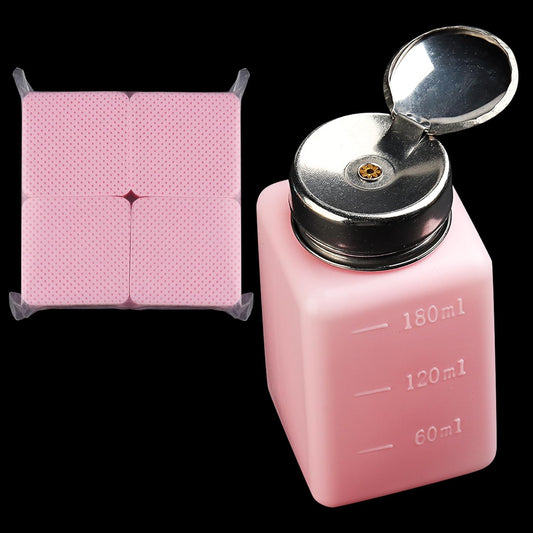 Pump Dispenser 180ml Metal Push Down 200Pcs Lint Free Nail Wipes Alcohol Eye Makeup Remover Empty Bottle for Nail Polish Remover