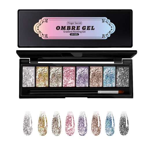 Finger Secret 8 Colors Ombre Gel Pat Nail Polish Set,Ombre Pigment for Nails,Gradient Painting Gel with 50Pcs Nail Sponges for 3D Gels Nail Art can be Painted in Salon or Home Use