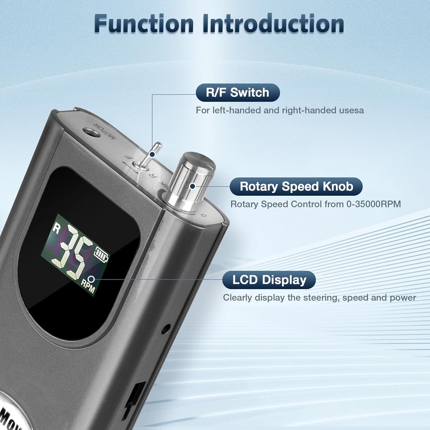 Nail Drill Professional, HoMove 35000RPM Portable Nail Drill Machine, Rechargeable Efile Nails Drill, Low Heat Electric Nail File for Acrylic Gel Nails[Grey]