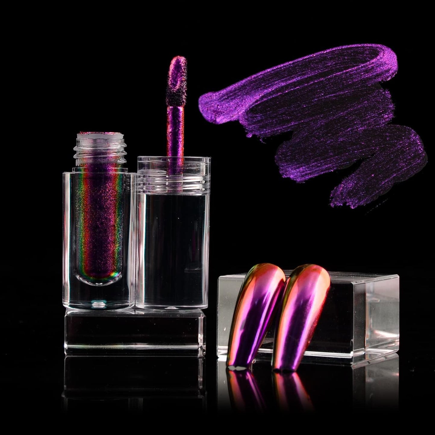 Chrome Nail Powder Liquid Holographic Mirror Effect Aurora Laser Nail Glitter Gel Nail Polish for Nail Art Manicure DIY Decoration