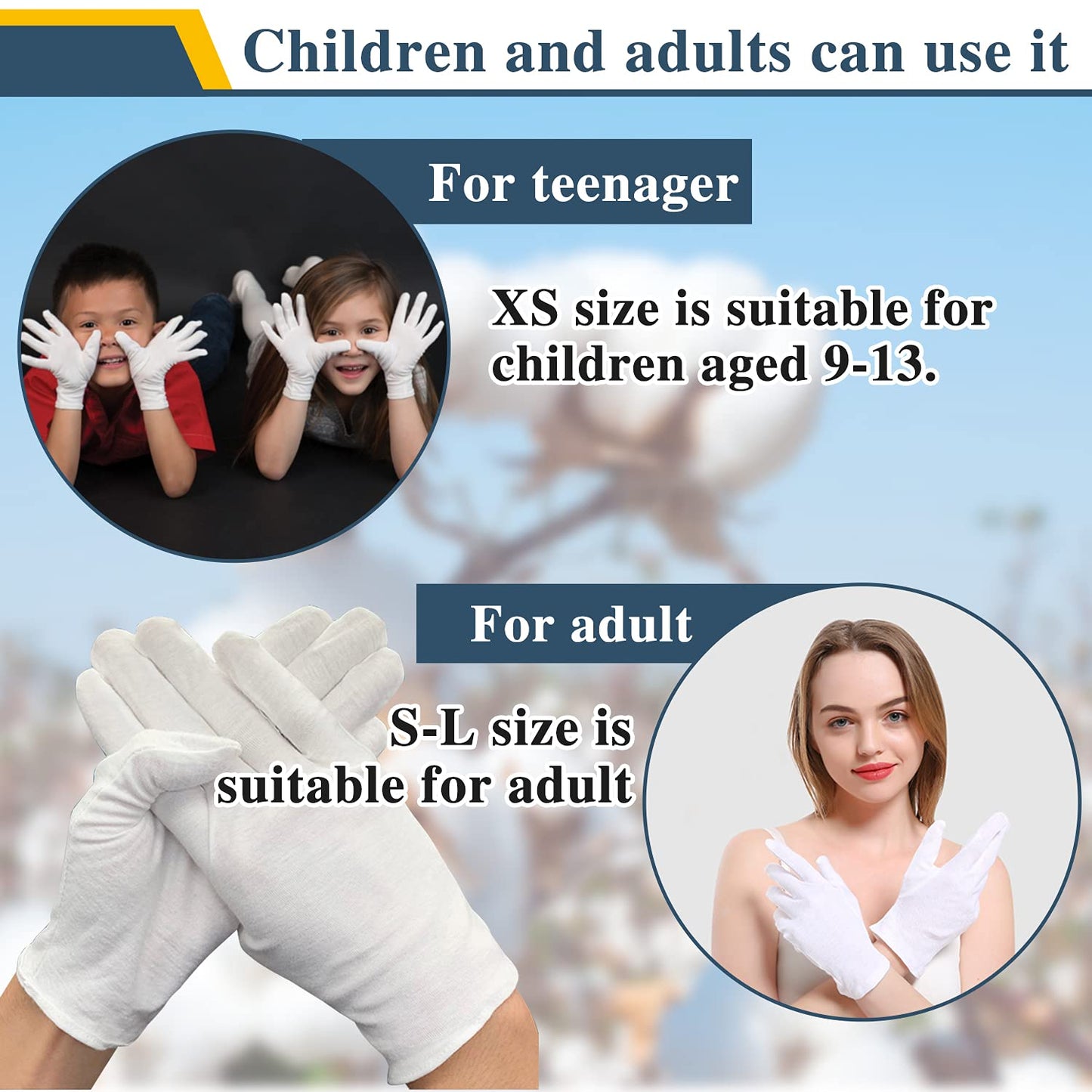 24 Pcs White Cotton Gloves for Dry Hands Moisturizing Gloves Overnight Eczema Gloves Kids Sleep Gloves for Women Cosmetic Jewelry Silver Moisturizing Inspection Gloves