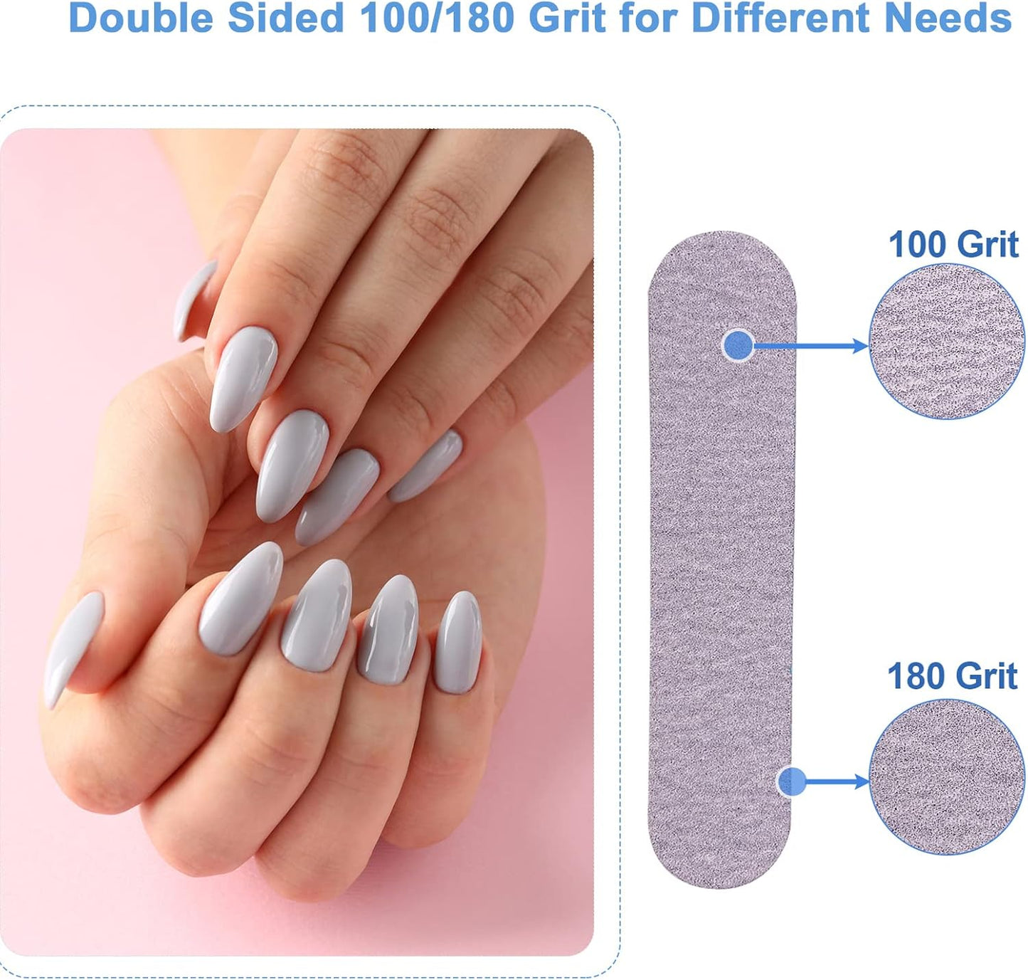 Nail Files (50 Pack), 3.6 Inches Emery Board Nail Files for Acrylic and Natural Nails, 100/180 Grit Small Double Sided Fingernail Filer Bulk Mini Professional Finger Nail Filer Manicure Set Gray