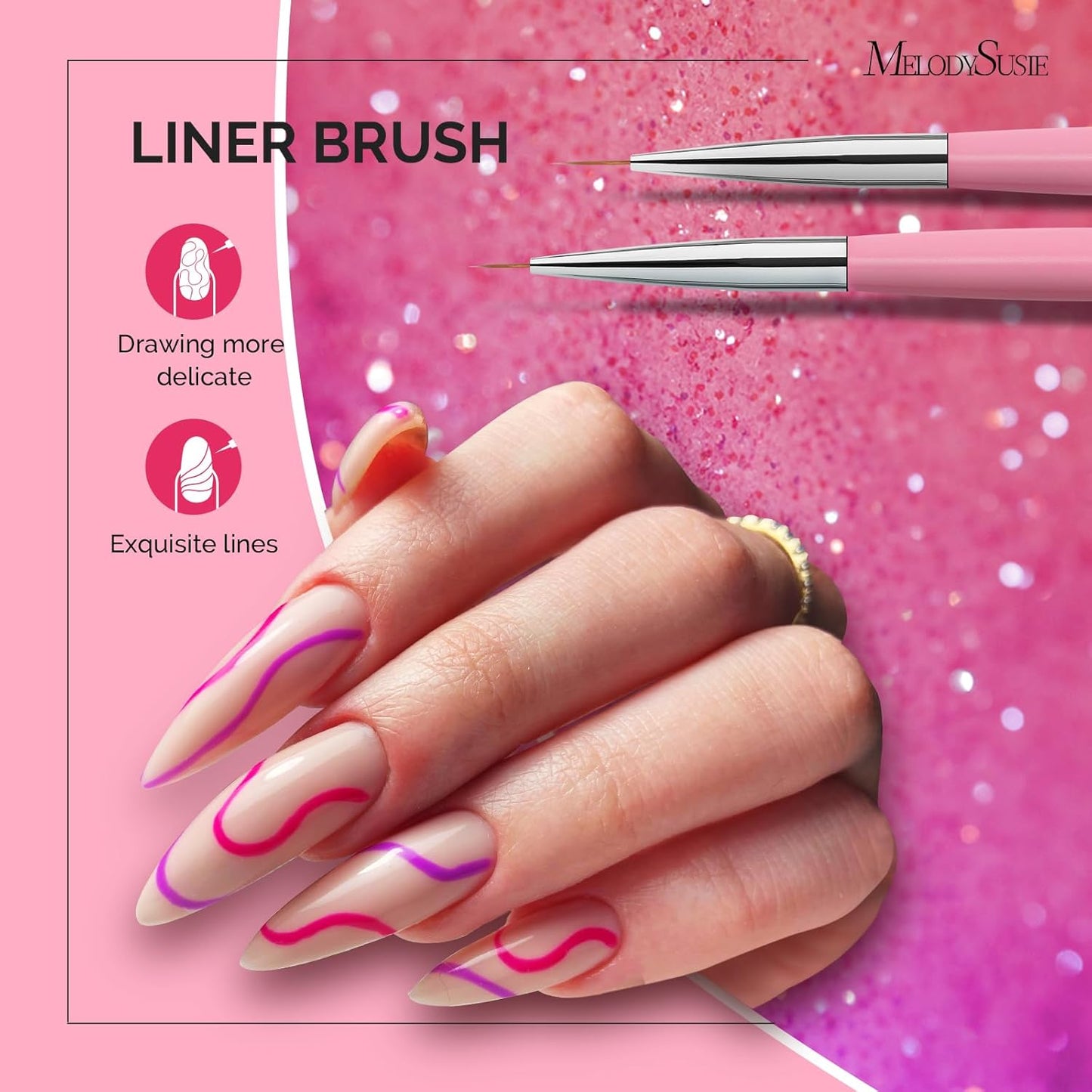 MelodySusie Nail Art Brushes Set,6pcs Nail Art Design Pen Painting Tools with Extension Gel Brush, Polish Brush, Builder Brush,Liner Brush, Carved Brush, and Dotting Pen for Home DIY Salon Use