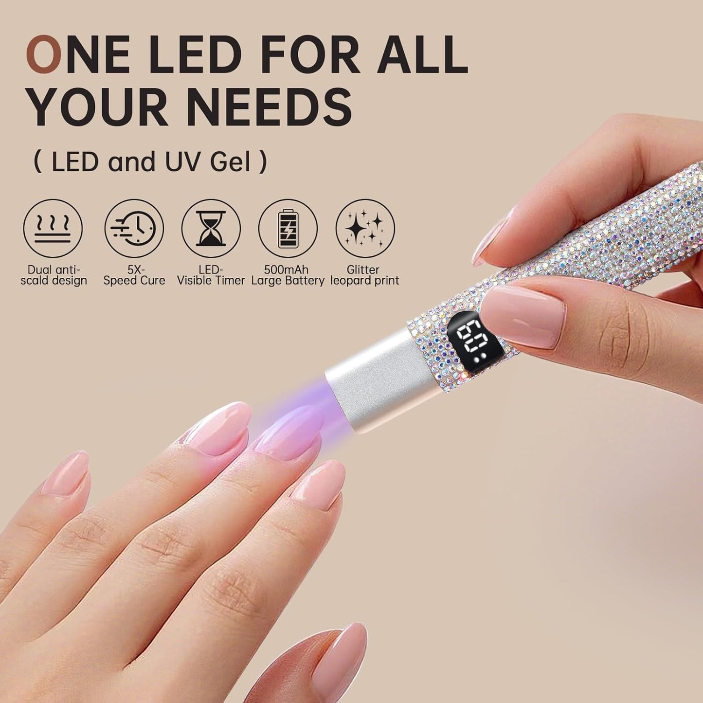 Handheld UV Light for Gel Nails,Mini LED Cordless Nail Lamp for Gel Nail Polish,Portable Flash Cure Lamp,Rechargeable USB Nail Dryer with LCD Display Fast Curing (AB Diamond)
